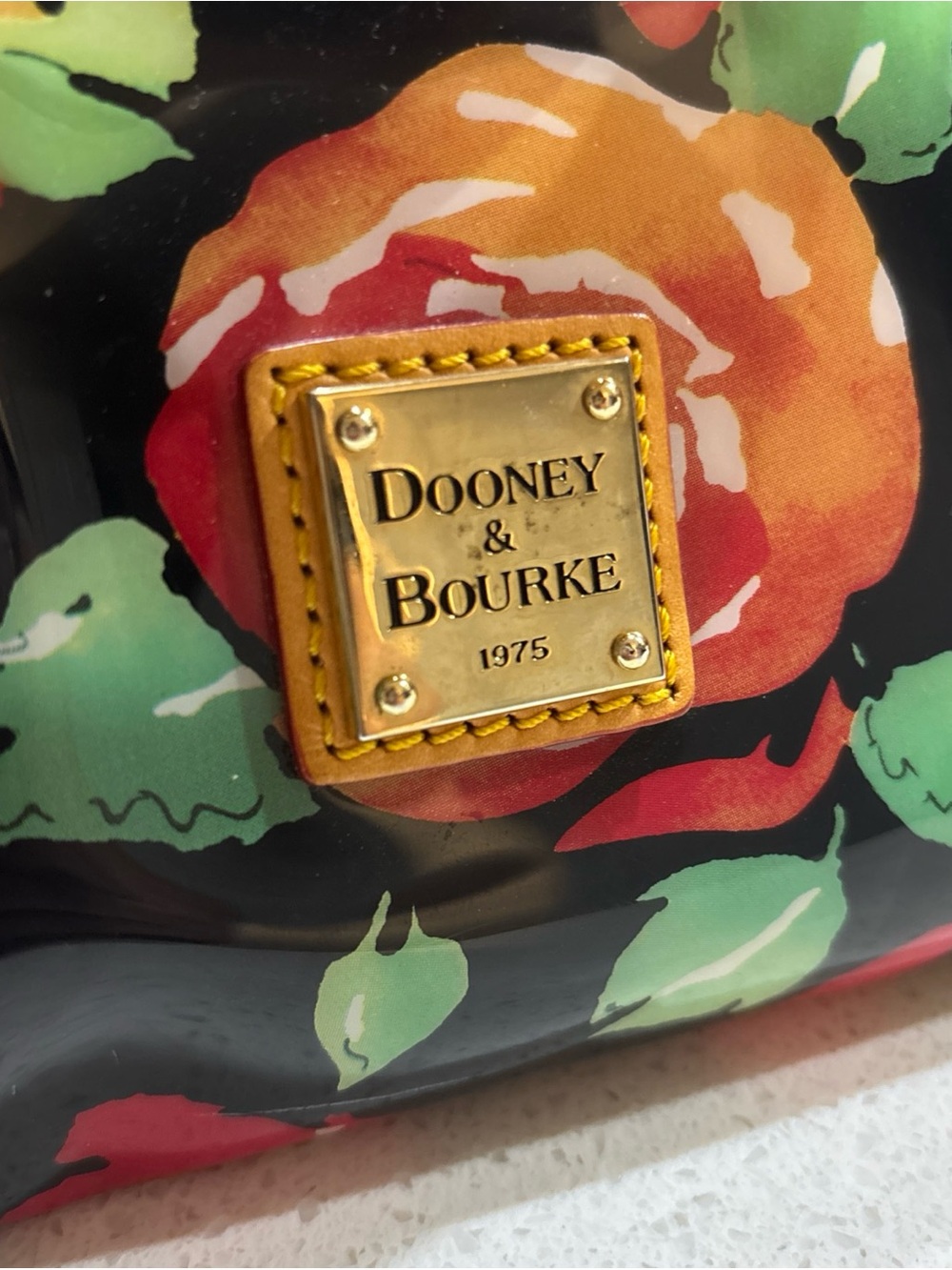 Dooney & Bourke Black Floral Satchel with Tan Trim - Picture 2 of 8